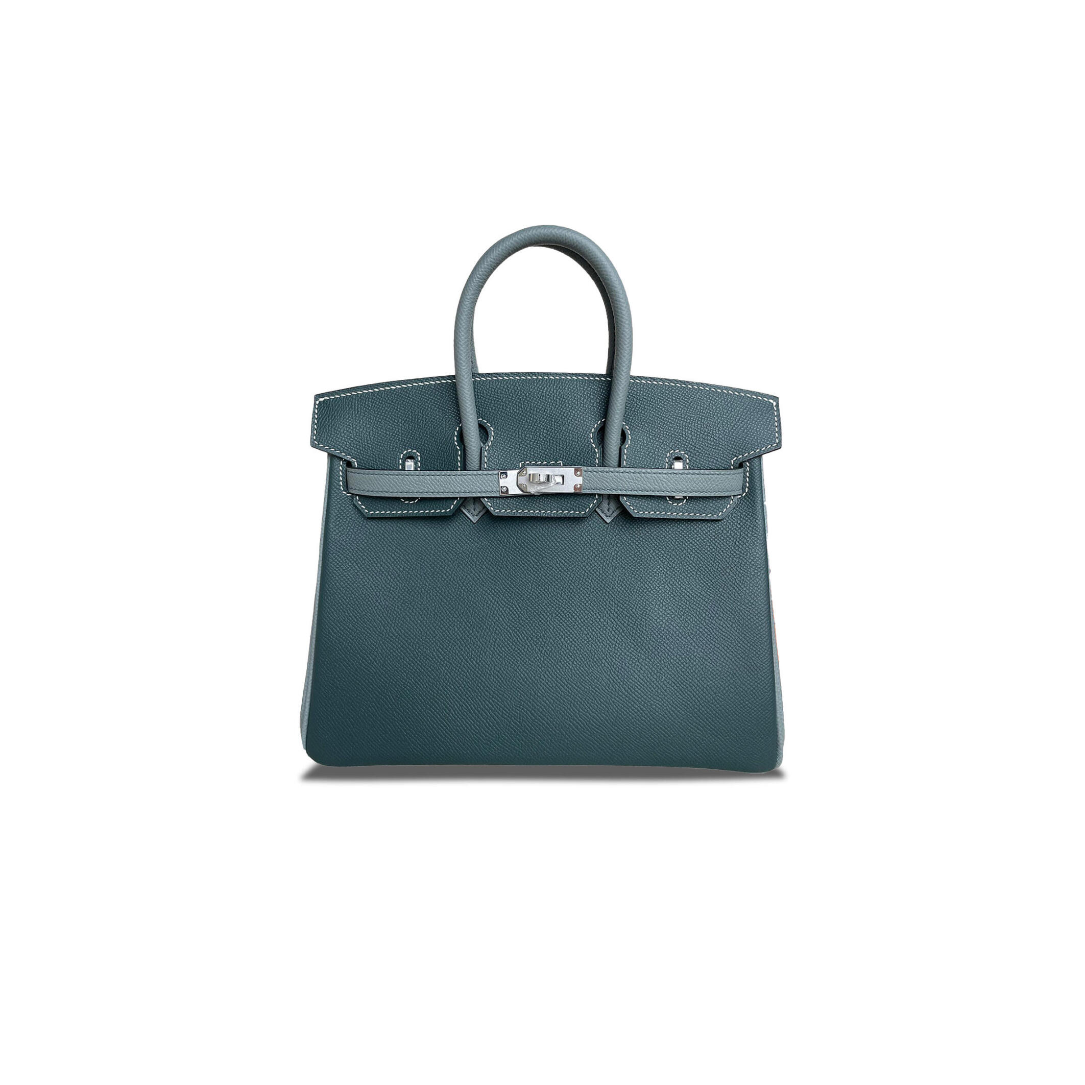 H**me5 BIRKIN 25 EPSOM LEATHER CYPRESS GREEN AND ALMOND GREEN SILVER BUCKLE BK256OTGSS (25*20*13cm) Master Quality